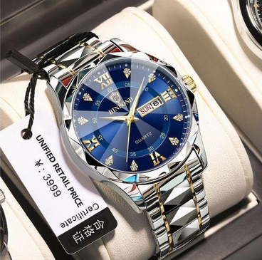 BINBOND Men's Quartz Steel Band Watch With Waterproof Night Light And Anti Drop Glass Watch-silver