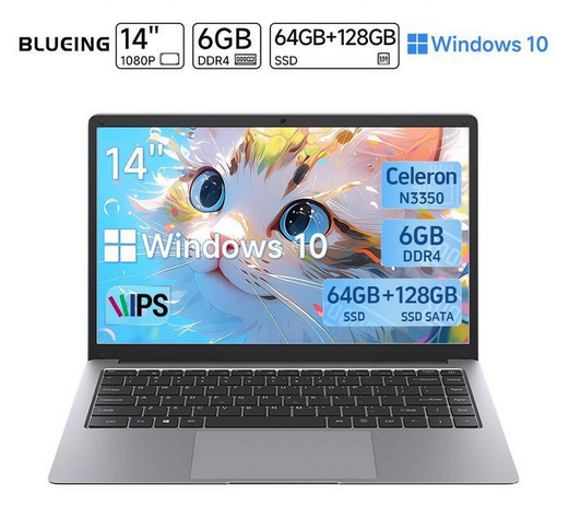 Blueing 14" Laptop N3350 6GB+192GB SSD Portable Computer Student Pc