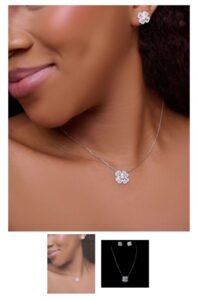 Yimi Moissanite Sterling Silver Necklace and Earring Set